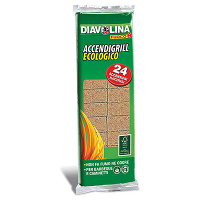 ACCENDIFUOCO ECOLOGICO  24 DIAVOLINA FUOCO - CUBETTI 24- 24 pezzi
