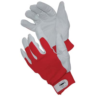 GUANTO DRIVER FIORE BOVINO/TELA ELASTICA WORKIT - BIANCO/ROSSO + STRAP  8- 12 paia