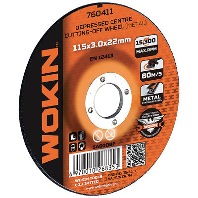 DISCO ABRASIVO TAGLIO FERRO DEPRESSO 760 WOKIN - MM 115X22,2 H.MM 3 760411- 25 pezzi