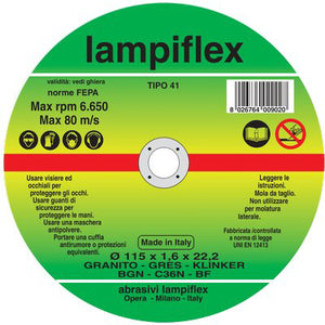 DISCO ABRASIVO TAGLIO GRANITO LAMPIFLEX - MM 115X22,2 H.MM 1,6- 25 pezzi