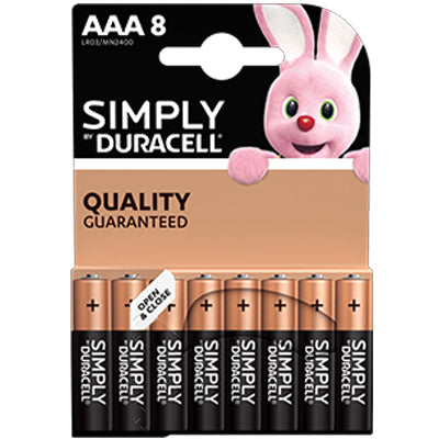 PILA MINI STILO AAA SIMPLY DURACELL - ALCALINA VOLT 1,5 CF=PZ 8- 10 confezioni