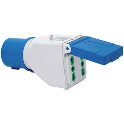 ADATTATORE SPINA BLU16A BIPASSO DOPPIA FME  2P+T 16A IP44