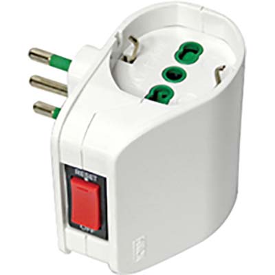 ADATTATORE DOPPIO 10A-SCHUKO FME - BIANCO 2P+T + INTERRUTTORE TERMICO- 2 pezzi