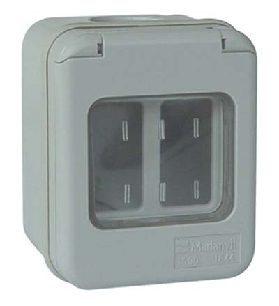 INVOLUCRO A PARETE + PORTELLA IP44 MARLANVIL - POSTI 2 MM 66X82 H.MM 57 X VENUS- 6 pezzi