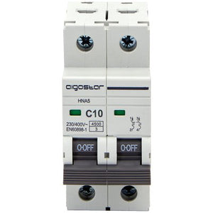 INTERRUTTORE MAGNETOTERMICO 2 POSTI AIGOSTAR - 2P VOLT 230 A 10 KA 4,5 BIPOLARE- 2 pezzi