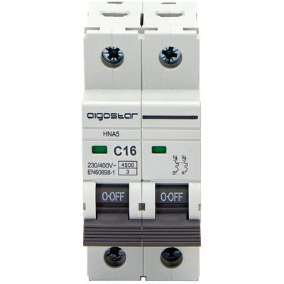 INTERRUTTORE MAGNETOTERMICO 2 POSTI AIGOSTAR - 2P VOLT 230 A 16 KA 4,5 BIPOLARE- 2 pezzi