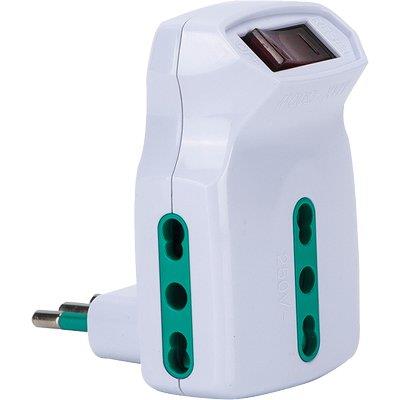 ADATTATORE TRIPLO 10A10/16A FME  BIANCO 2P+T + INTERRUTTORE TERMICO