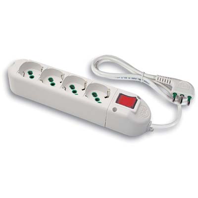 MULTIPRESA BIPASSO SCHUKO + INT.LUM FME  BIANCO POSTI 4 2P+T 16A n°XMMQ 3X10 MT 15