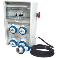 QUADRO DISTRIBUZIONE BLU ULISSE + PULSANTE FME  PRESE CEE BLU X4 MM 204X403 H.MM 177