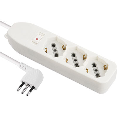 MULTIPRESA BIPASSO SCHUKO + TERMICO ELECTRALINE - BIANCO POSTI 3 2P+T 10A n°XMMQ 3X075 MT 15- 2 pezzi