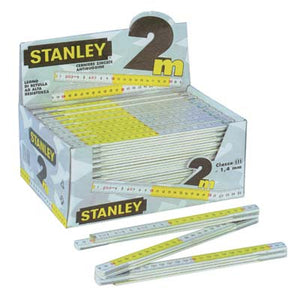 DOPPIOMETRO LEGNO STANLEY - BIANCO/GIALLO DECIMETRI ROSSI MT 2 0-35-458- 10 pezzi