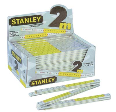 DOPPIOMETRO LEGNO STANLEY - BIANCO/GIALLO DECIMETRI ROSSI MT 2 0-35-458- 10 pezzi