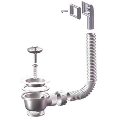 PILETTA MINIBASKET LAVELLO INOX + TROPPO PIENO - PP/INOX 11/2F + TAPPO GRIGLIA BASKET- 2 pezzi