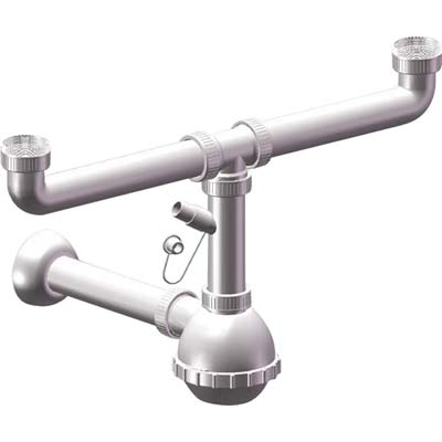 SIFONE PP A BOTTIGLIA 2 VASCHE + 1 ATTACCO - BIANCO MM 40/32 11/2- 5 pezzi