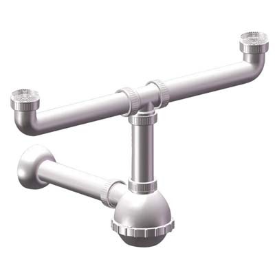 SIFONE PP A BOTTIGLIA 2 VASCHE - BIANCO MM 40/32 11/4- 5 pezzi