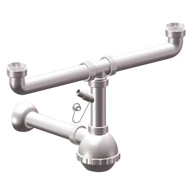 SIFONE PP A BOTTIGLIA 2 VASCHE + 1 ATTACCO - BIANCO MM 40/32 11/4- 5 pezzi