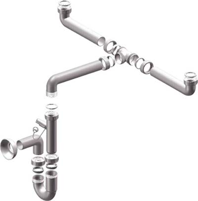 SIFONE PP SALVASPAZIO 2 VASCHE + 1 ATTACCO - BIANCO MM 40 11/2- 5 pezzi