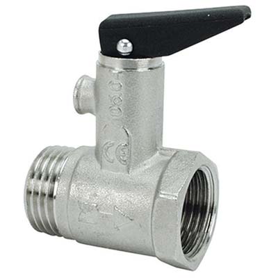 VALVOLA SICUREZZA + LEVA X SCALDACQUA - OTTONE NICHELATO 1/2MF- 2 pezzi