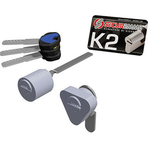 COPPIA CILINDRI ESTERNI K2 3200E SECUREMME  OTT.NICH.SATIN CHIAVI 3 X 11721 11921