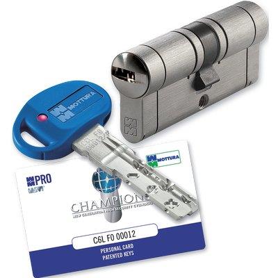 CILINDRO SAGOMATO CHAMPIONS PRO HAND MOTTURA  CROMO SATINATO CHIAVI 5+1 MM  97 41+56