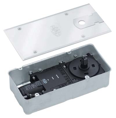 CHIUDIPORTA A TERRA DC477 ASSA ABLOY MM 277X70X110 PIASTRA INOX FORZA 1/3 + FERMO 90  °