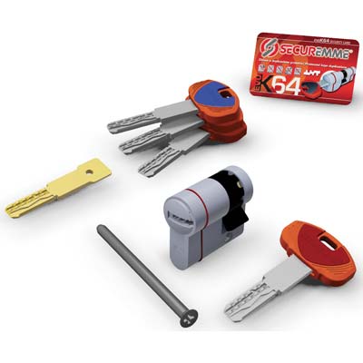 MEZZO CILINDRO SAGOMATO EVO K64 HAND SECUREMME  CROMO SATINATO CHIAVI 3 MM 50 40+10