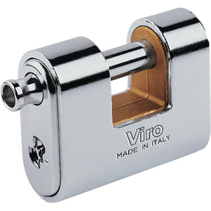 LUCCHETTO ANTISCASSO CORAZZATO PANZER VIRO  OTTONE ACCIAIO CROMATO CHIAVI 3 MM 86