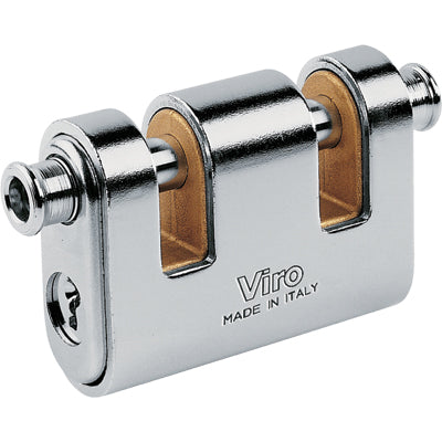 LUCCHETTO ANTISCASSO CORAZZATO 2 LUCE PANZER VIRO  OTTONE ACCIAIO CROMATO CHIAVI 3 MM 86