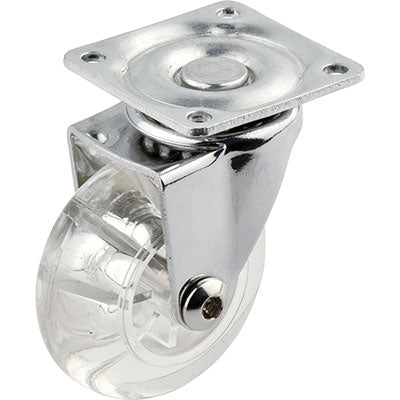 RUOTA A FORCELLA GIREVOLE TRASPARENTE - A/ZINCR/GOMMA TRASPARENTE D.MM 50X21 P.MM 42X42- 12 pezzi