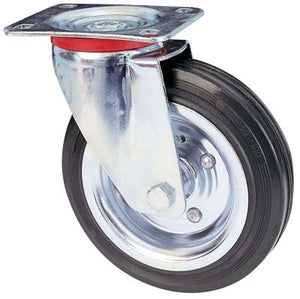 RUOTA A FORCELLA GIREVOLE 80 AVO - A/ZINCR/GOMMA NERA D.MM 100X30 P.MM 100X85- 2 pezzi