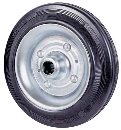 RUOTA GOMMA NERA 112 AVO - DISCO ACCIAIO + CUSCINETTI A RULLI D.MM 180X50- 2 pezzi