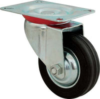 RUOTA A FORCELLA GIREVOLE HAND  A/ZINCATO/GOMMA NERA D.MM 200X50 P.MM 135X105