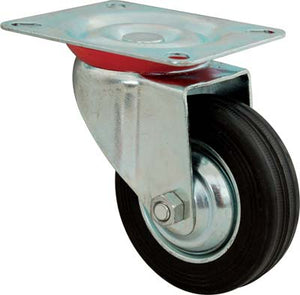 RUOTA A FORCELLA GIREVOLE HAND  A/ZINCATO/GOMMA NERA D.MM 200X50 P.MM 135X105