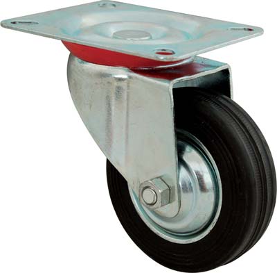 RUOTA A FORCELLA GIREVOLE HAND  A/ZINCATO/GOMMA NERA D.MM 200X50 P.MM 135X105