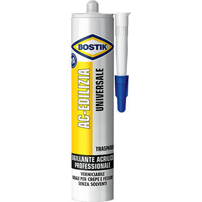SILICONE ACRILICO AC EDILIZIA BOSTIK - TRASPARENTE VERNICIABILE ML 300- 12 pezzi
