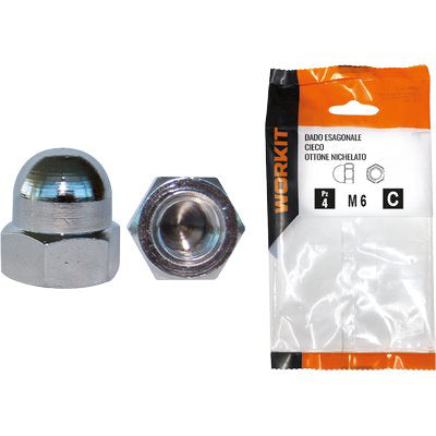 DADO ESAGONALE CIECO OTTONE NICHELATO SELF WORKIT - M 10 CF=PZ 2- 5 confezioni