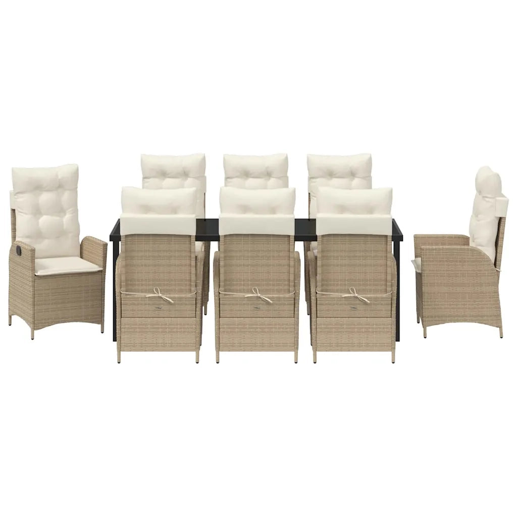 Set da Pranzo per Giardino con cuscino 9 pcs Beige polyrattan 3380511