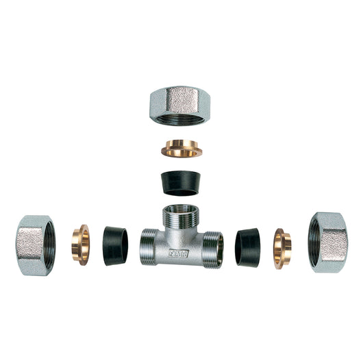 RACCORDO CROMATO A T CON 3 MONOCONI IN GOMMA PER RAME- 3/4 x 22- FAR- pezzi 1