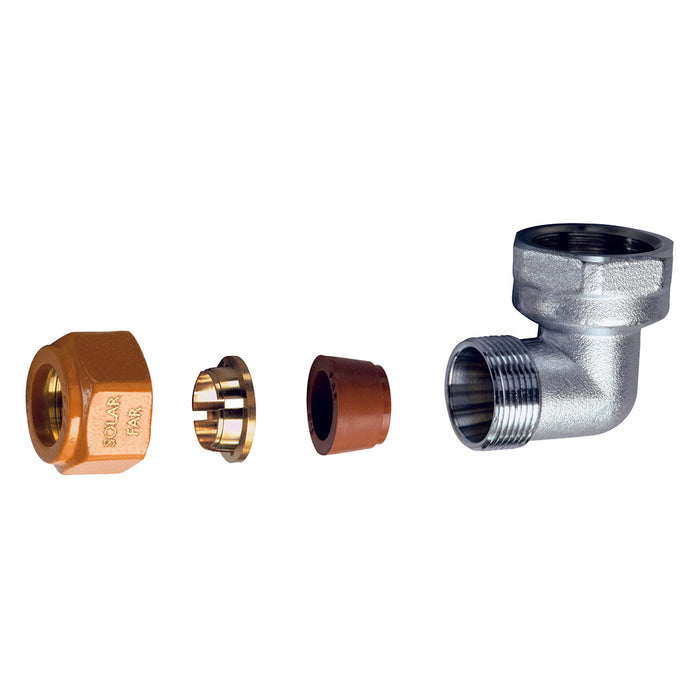 GOMITO FEMMINA COMPLETO DI KIT DI TENUTA PER IMPIANTI SOLARI- 3/4 - Diam. 16- FAR- pezzi 1