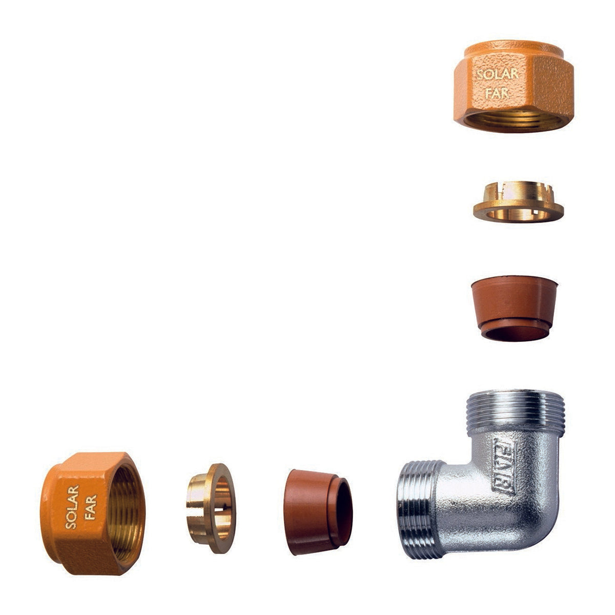 GOMITO DOPPIO COMPLETO DI KIT DI TENUTA PER IMPIANTI SOLARI- Diam. 16- FAR- pezzi 1