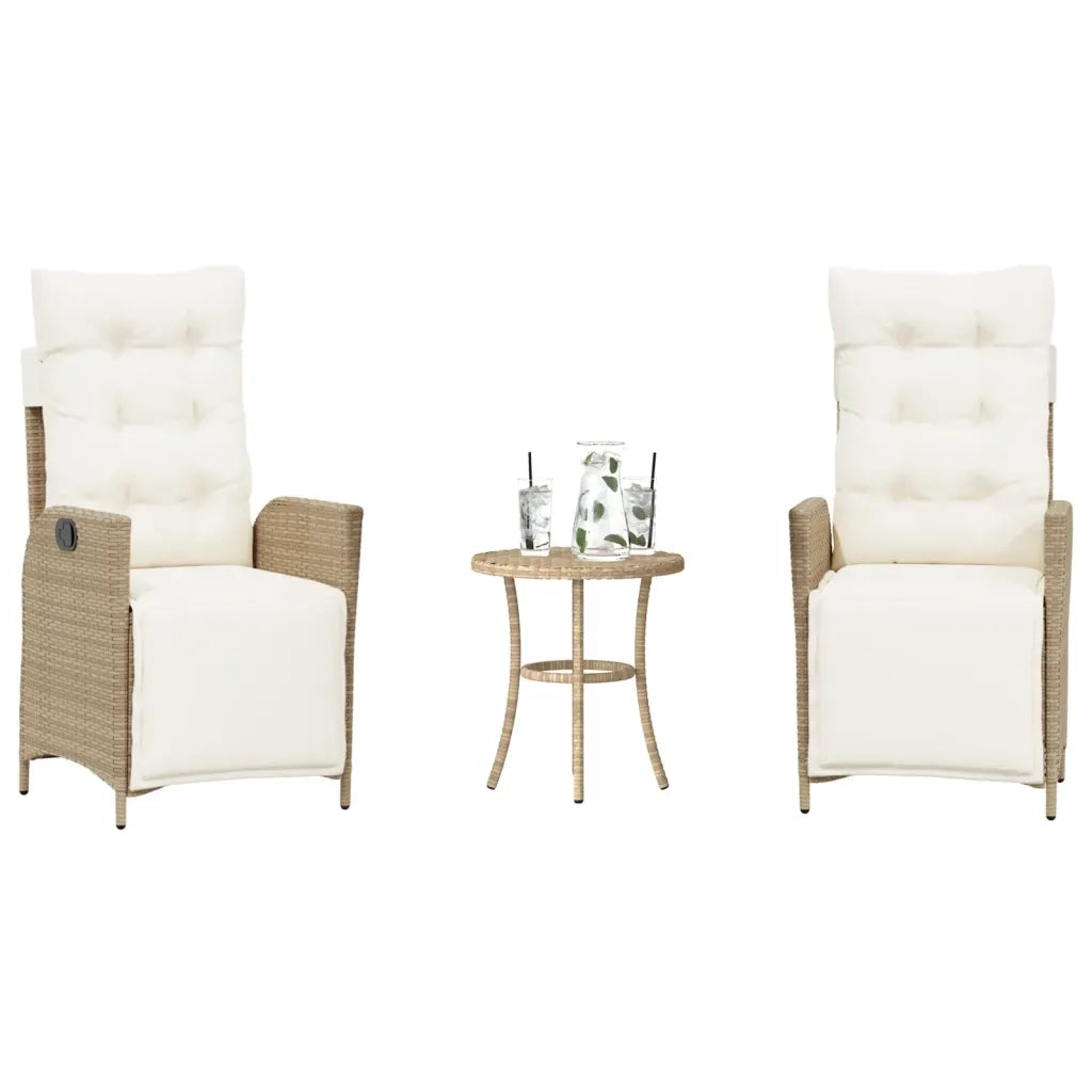 Set da Bistr¨° 3 pz | Set Salotto da Giardino con Cuscini Beige in Polyrattan
