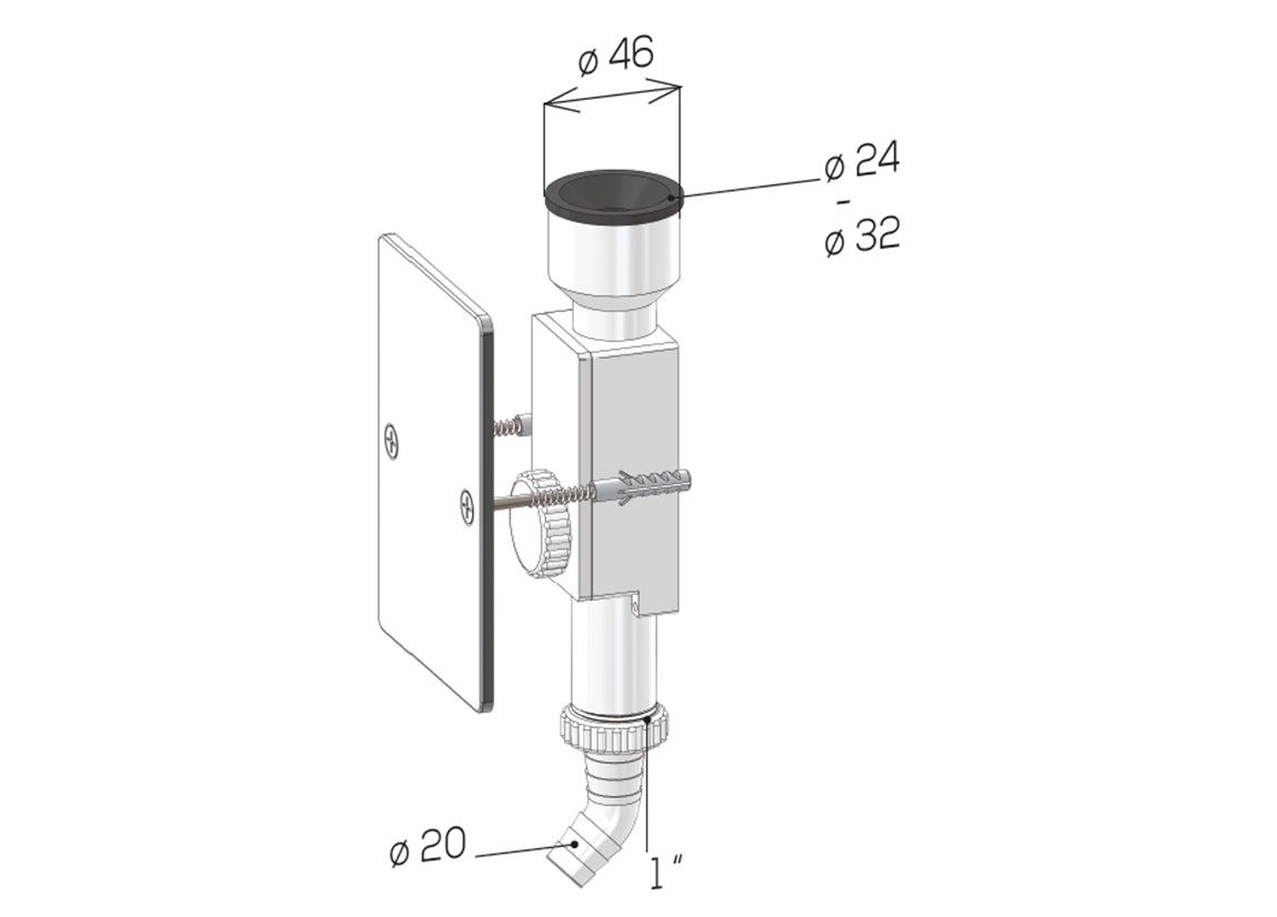 SIFONE SCARICO CONDENSA AD INCASSO PIASTRA INOX- 1 x 46- GHIDI- pezzi 1
