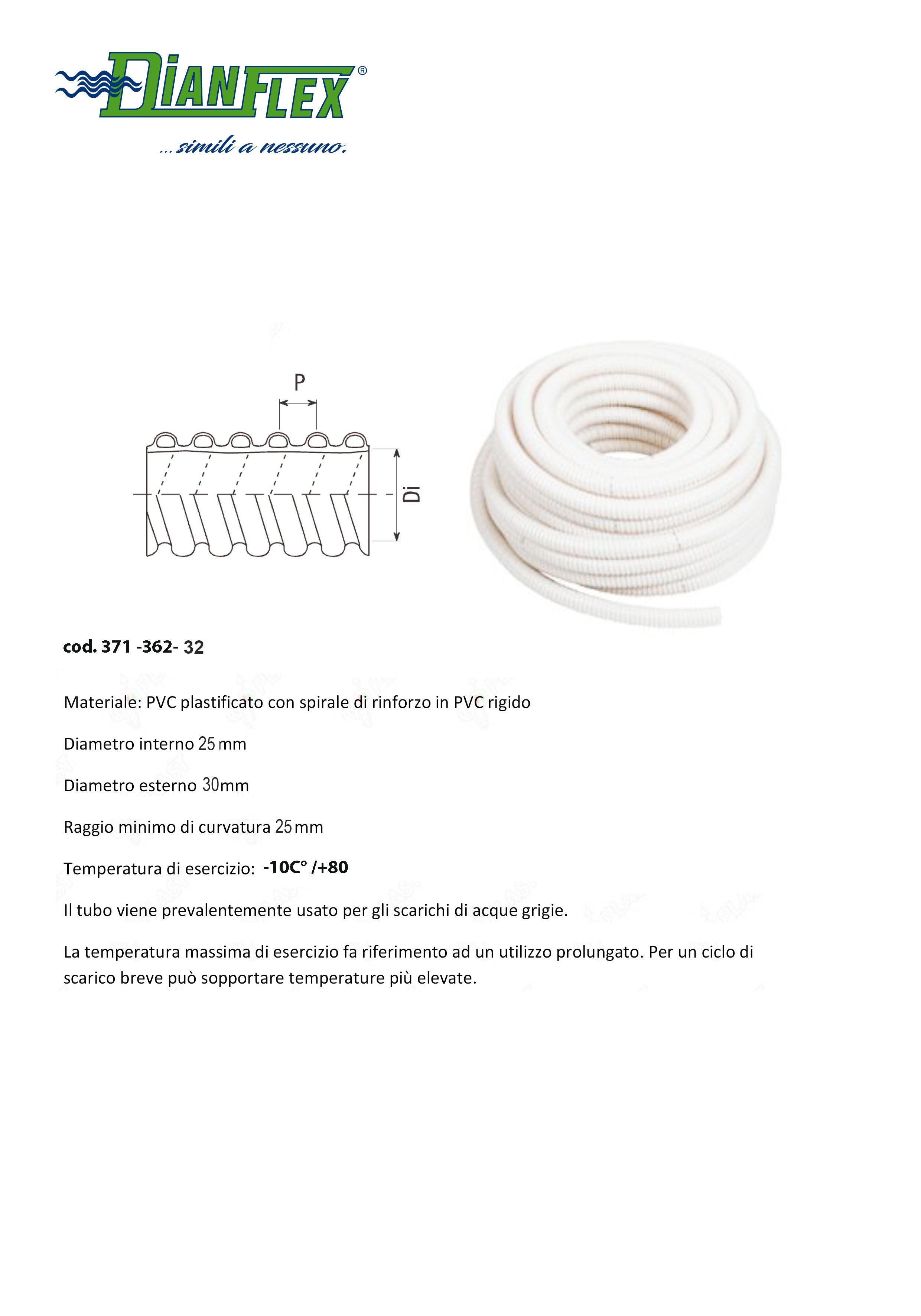 TUBO IN PVC SPIRALATO FLESSIBILE BIANCO A MT.- Diam. 32- GOPLA- metri 20