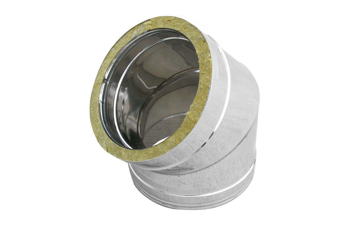 CURVA IN ACCIAIO INOX 316L A 45  ° DOPPIA PARETE- D. Int. 150 - D. Est. 200- DK- pezzi 1