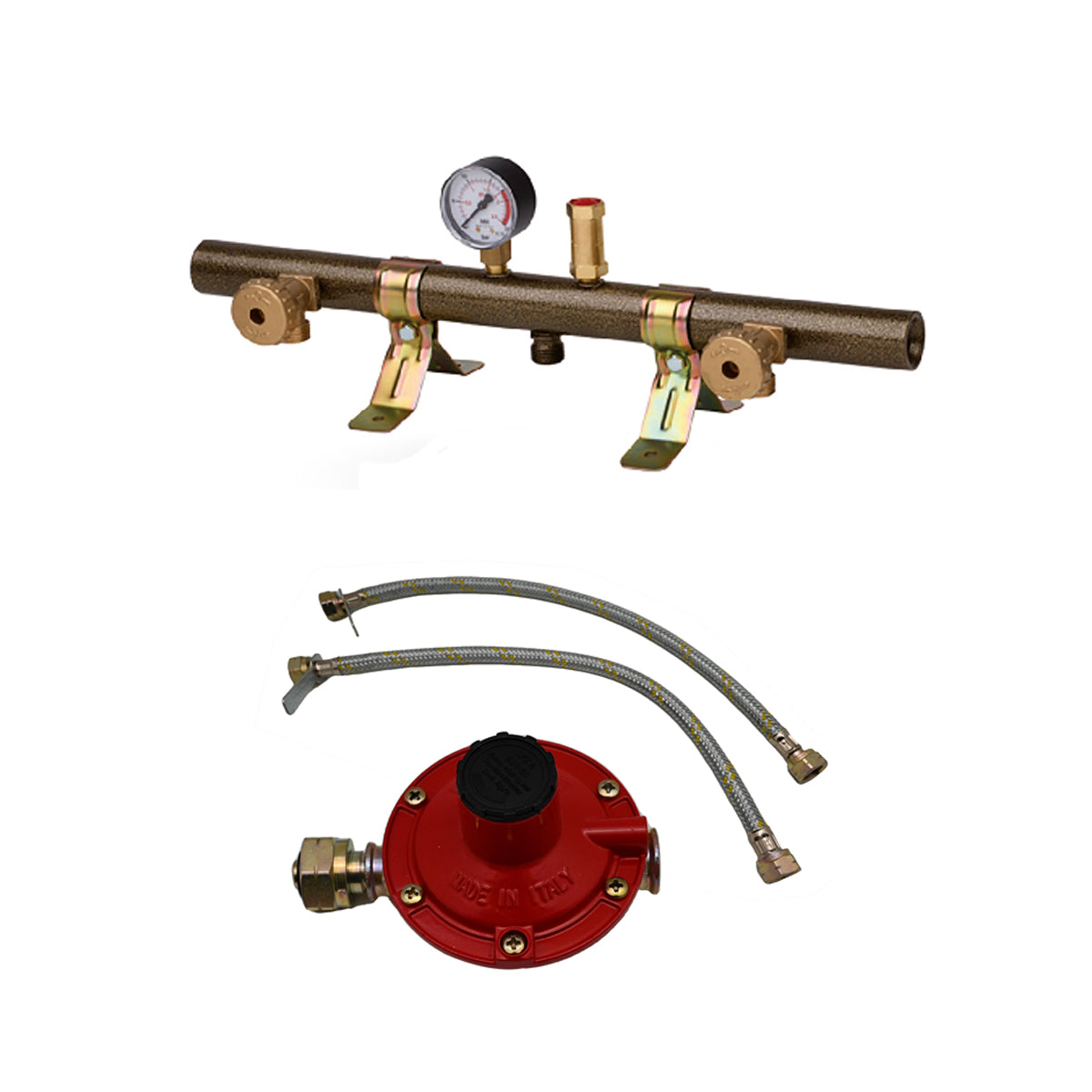 CENTRALINA GAS TUBOLARE 2 ELEMENTI CON MANOMETRO VALVOLA E FLESSIBILE- 2 att.- GNALI- pezzi 1