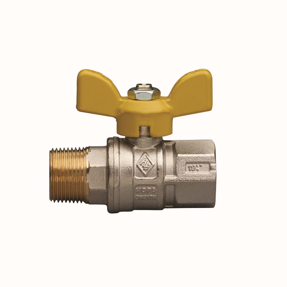 VALVOLA A SFERA PER GAS A PASSAGGIO TOTALE FIL. MF  CON FARFALLA- 3/4 DN 20- RB- pezzi 1