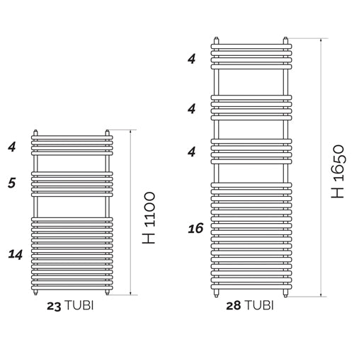 TERMOARREDO DESIGN CROMATO TUBI TONDI- H 1100  x  Int. 450 (mm)- ATON- pezzi 1