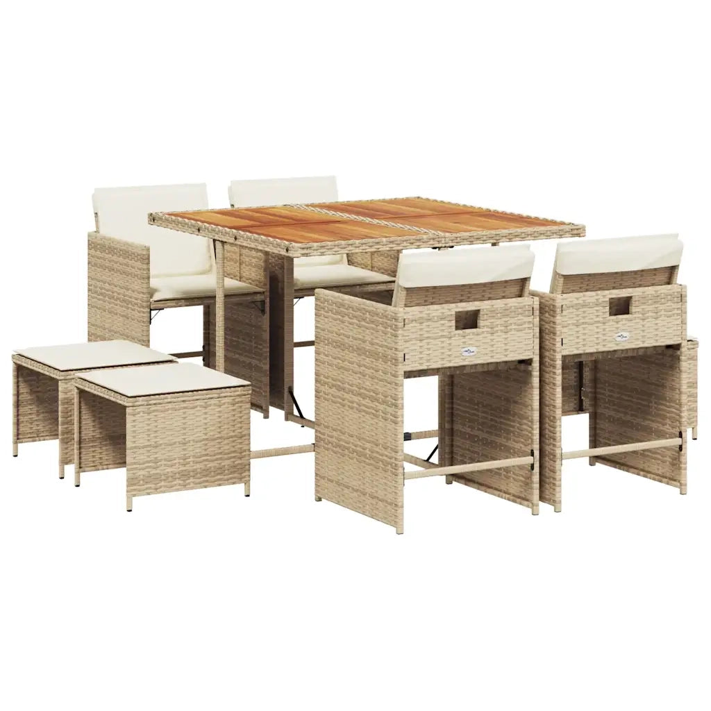 Set da Pranzo da Giardino 9 pz con Cuscini Beige in Polyrattan 3211144