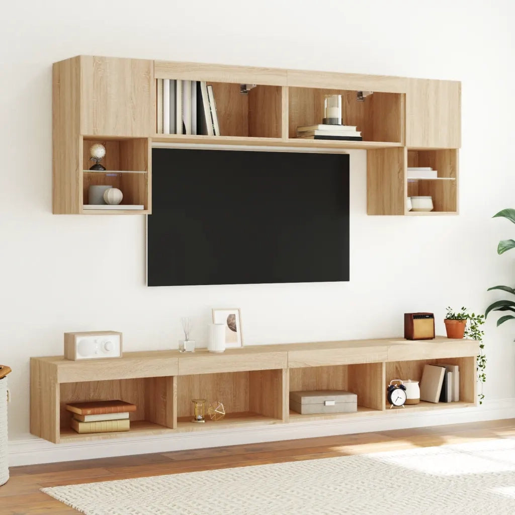 Mobili TV con Luci LED 2pz Rovere Sonoma 100x30x30 cm 837160