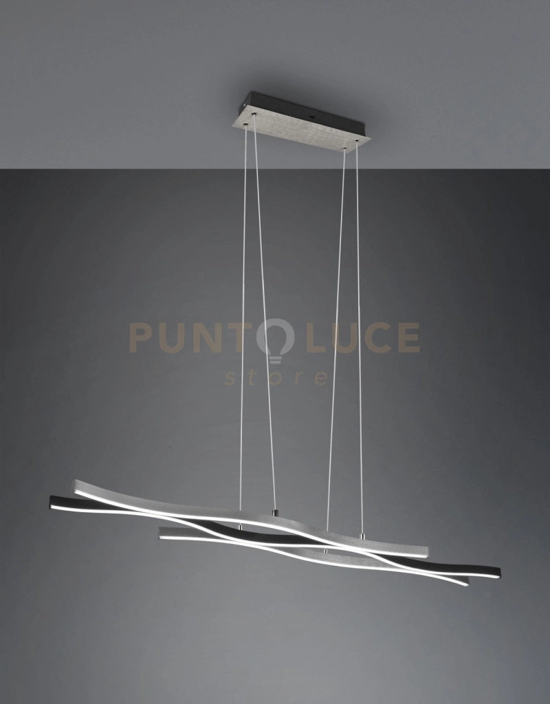 BLAZE SOSPENSIONE LED 35W 4300lm, 2300+3000+4000K ONDULATA METALLO ALLUMINIO E NERO DIMMERABILE CON INTERRUTTORE L. 108CM